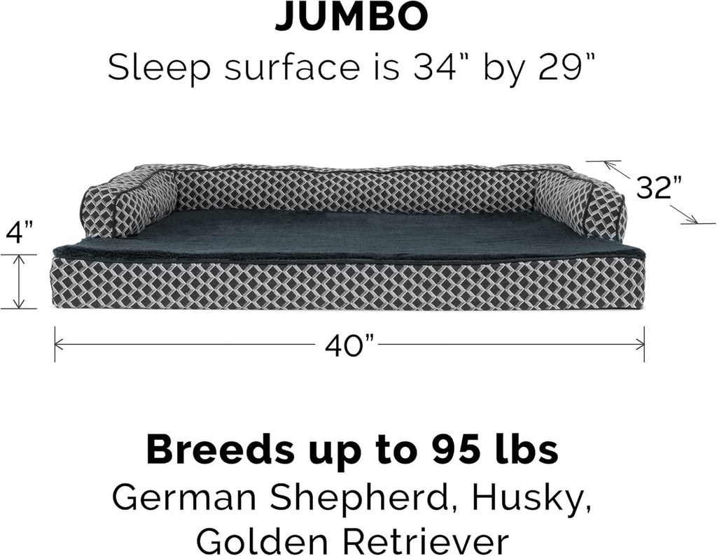 Replacement Pet Bed Cover - Plush Fur and Décor Comfy Couch Washable Dog Bed Cover, Diamond Gray, Jumbo (X-Large)